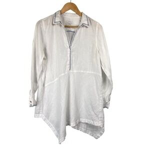 J. Jill Love Linen White Embroidered Asymmetrical Tunic Blouse M Lagenlook Boho
